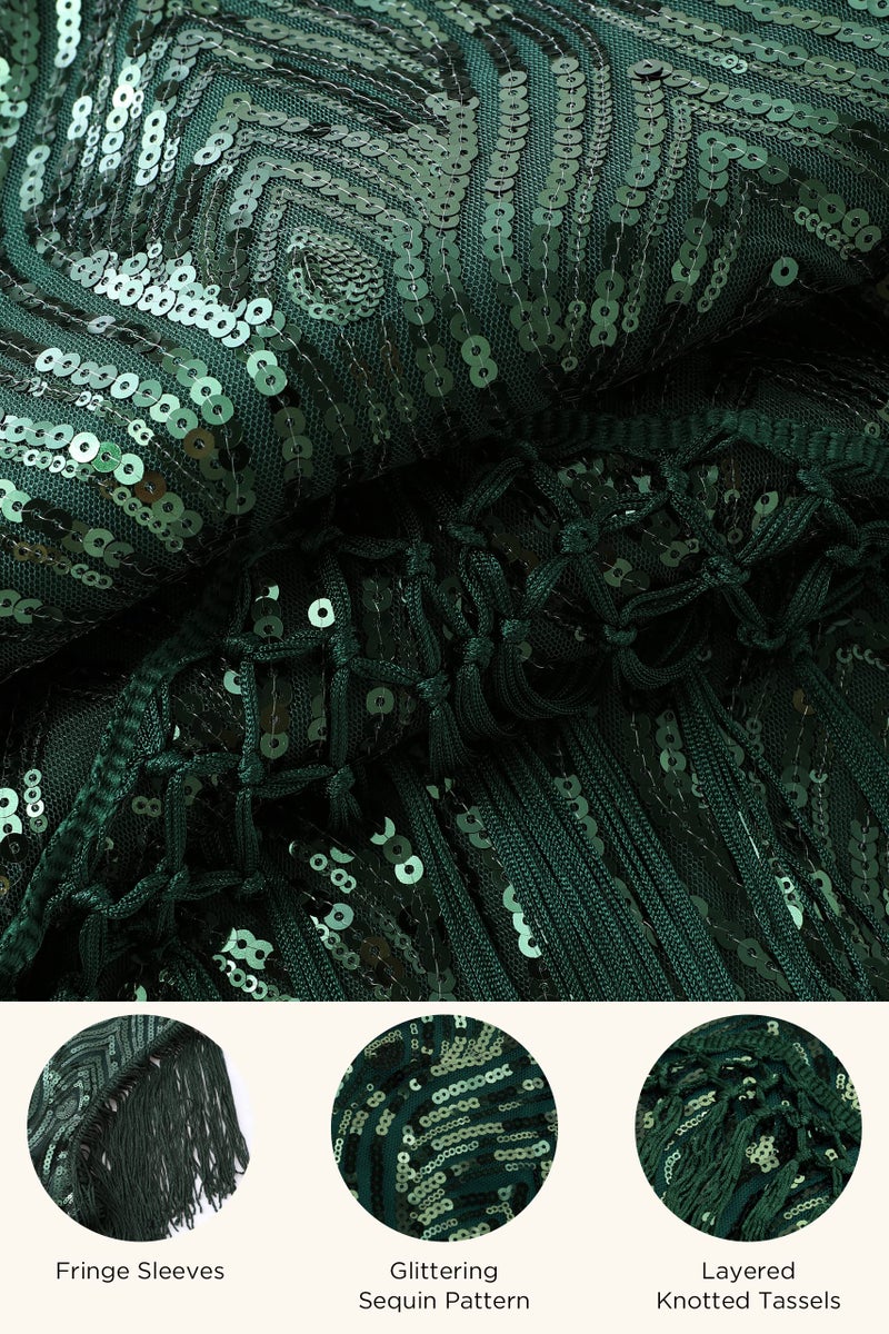 BABEYOND 1920s Flapper Dress Long Fringed Gatsby Dress Roaring 20s Sequins Beaded Dress Vintage Art Deco Dress Dark Green - Image 4
